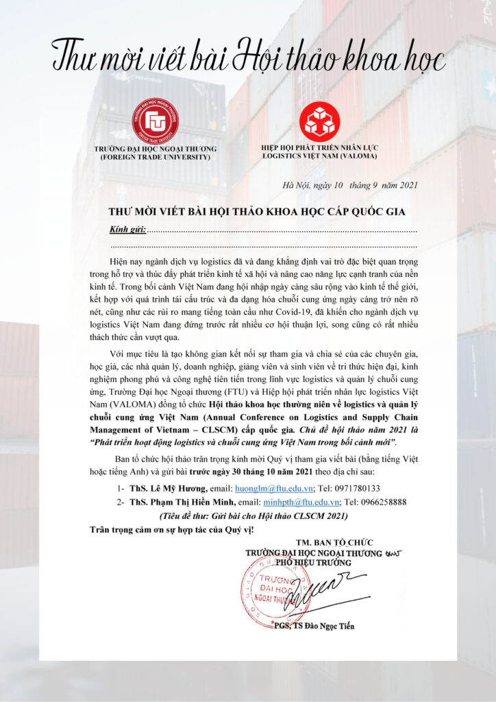 ThƯ MỜi ViẾt BÀi HỘi ThẢo Khoa HỌc CẤp QuỐc Gia